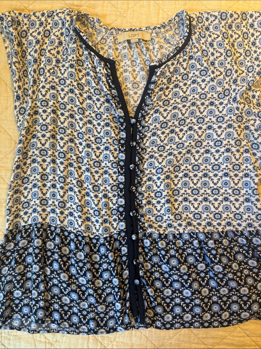 Loft blue floral button front blouse